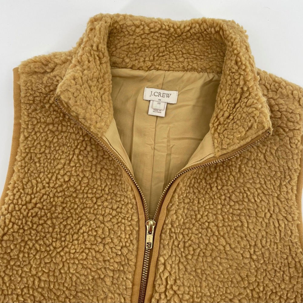 J.Crew Women's Sherpa Fleece Full Zip Vest Camel Brown H1197 Size XS